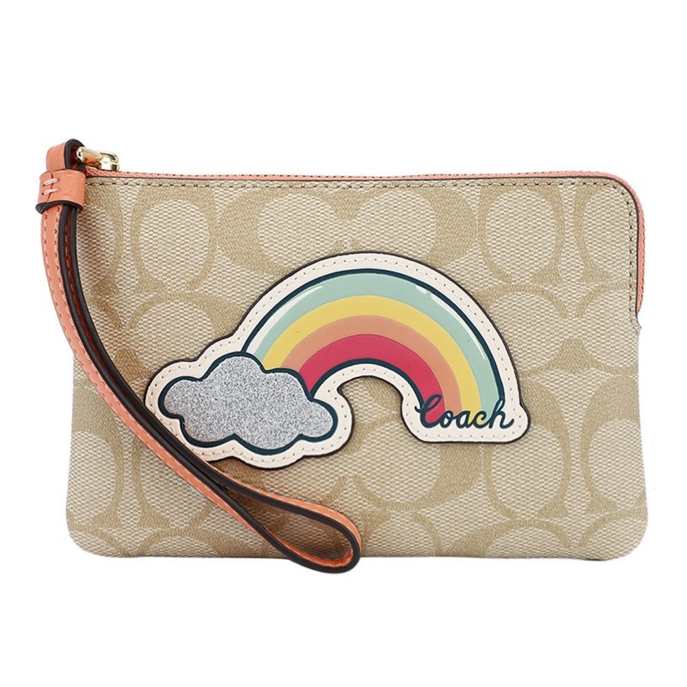 RARE Rainbow Coach wristlet with signature background